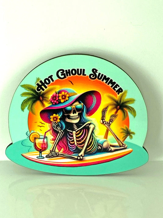 Ghoul Brooch, Ghoul's Just Want to Have Fun in the Summer Too!  Unique Scary Season or Any Season Handcrafted Brooch, Illustrated Jewelry