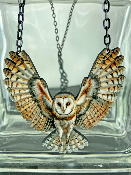 Beautiful Barn Owl Nature Necklace ~ Nature, Bird Lover Gift, Laser Cut, Illustrated Image Unique to our Shop, Woodland Creatures Gift