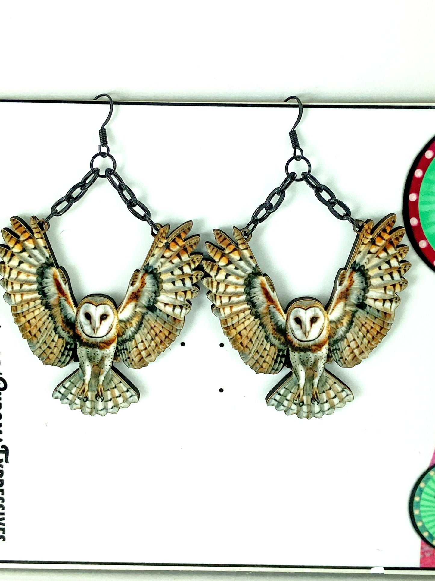Barn Owl Earrings, Nature Jewelry, Wearable Art, Woodland Creatures, Laser Cut Wood, Sublimated Illustration, Nature Gift Idea