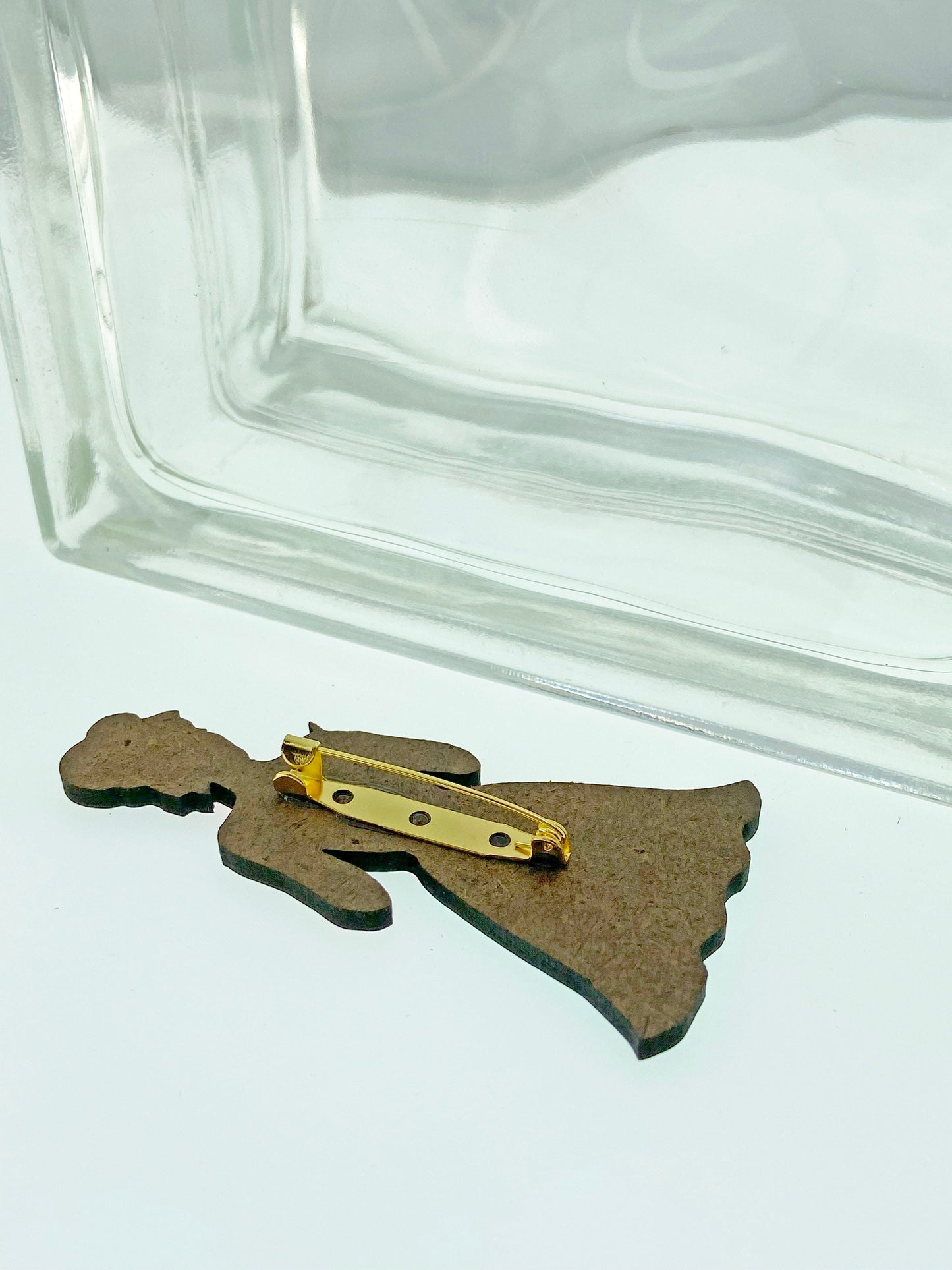 Whimsical Funny Woman Brooch ~ I don't have to cook or clean, I'm a trophy wife!  Laser cut wood, Sublimated Illustration.