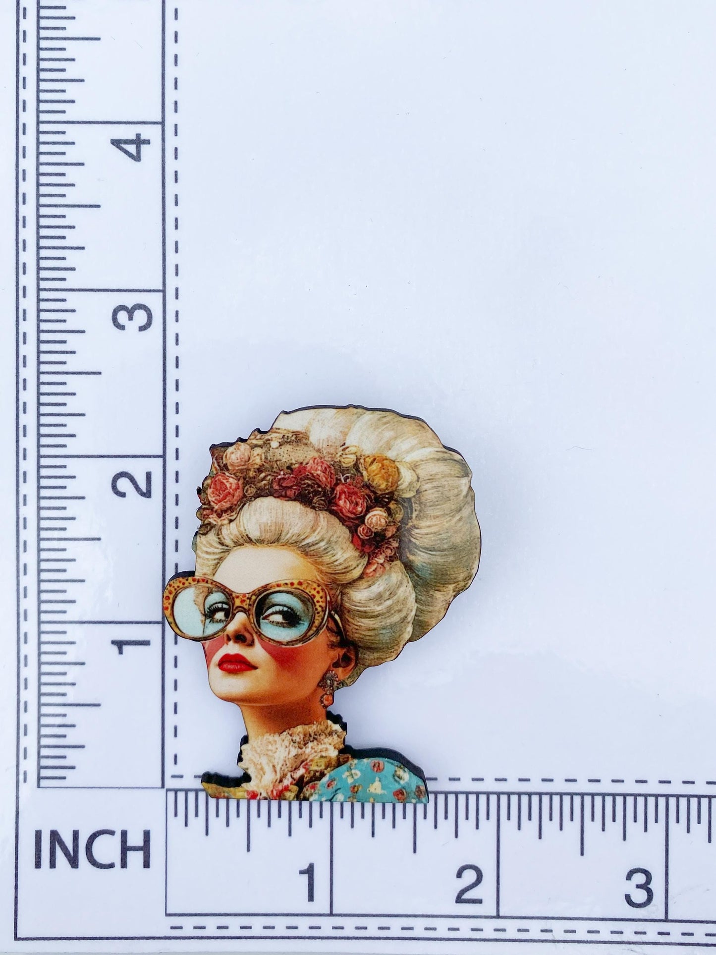 Marie Antoinette with Attitude Brooch – Sublimated Laser Cut Wood | Vintage Glam Meets Modern Sass