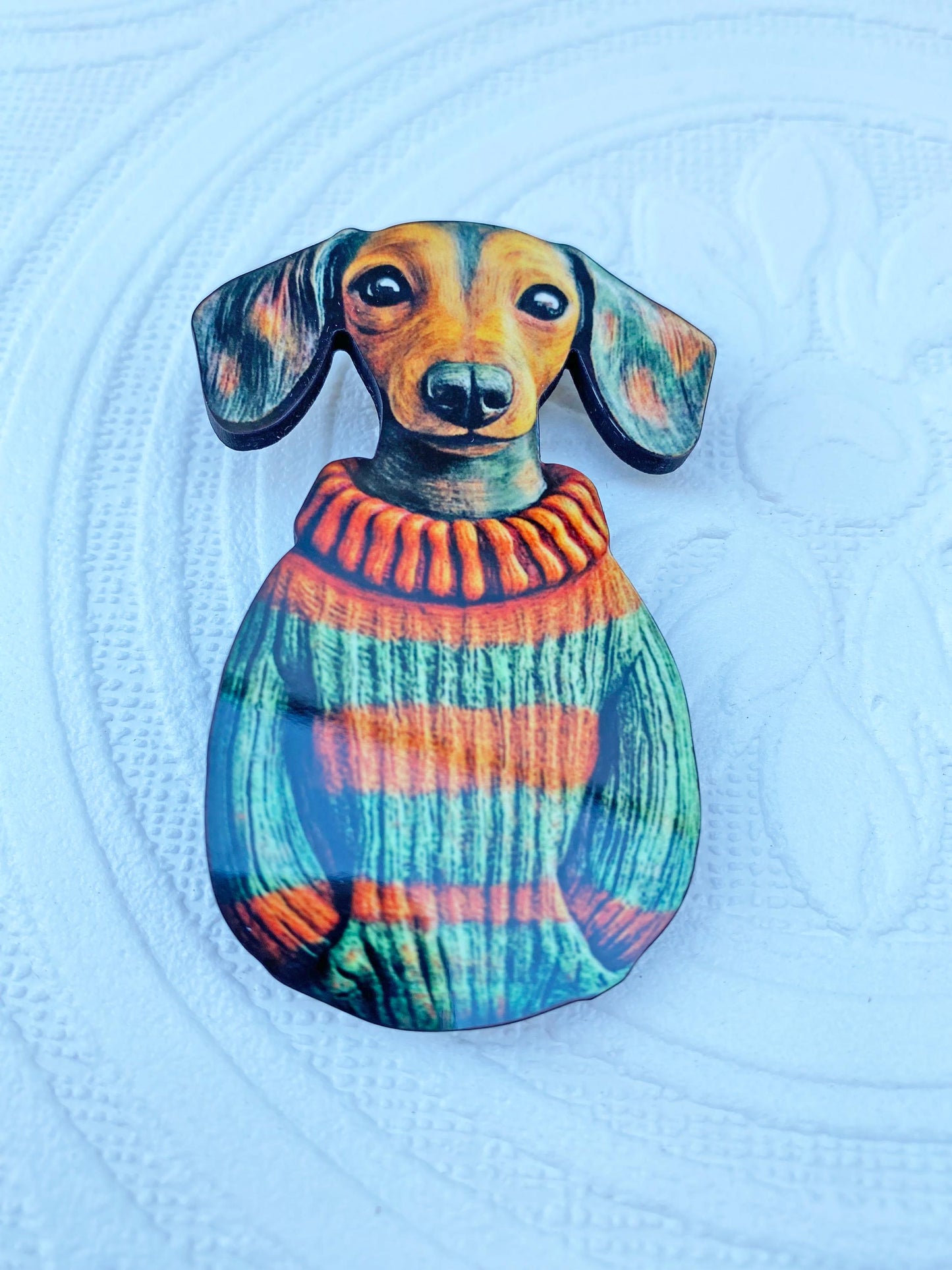 Good Boy Dachshund Brooch ~ Sweater Wearing Weiner dog, Dachshund Lover Gift Idea