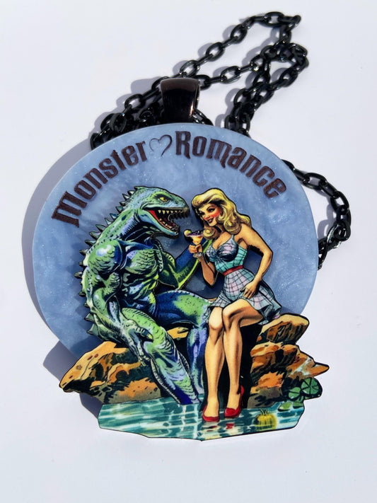 Monster Romance Necklace or Brooch ~ Swamp Man and his Beautiful Damsel~Great for Lovers of Spooky Halloween Season, Monster & Horror Films
