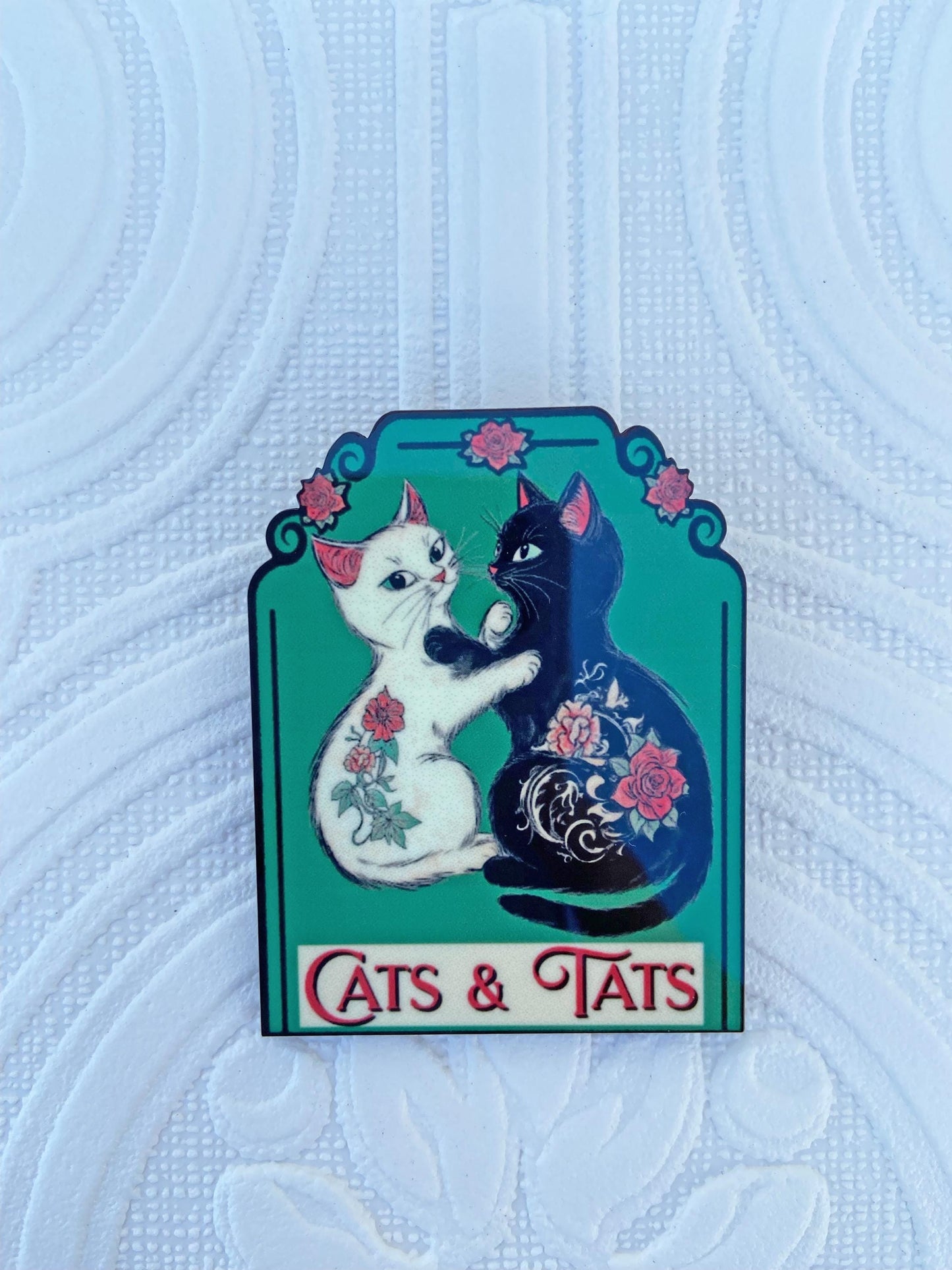 Cats & Tattoos Brooch, Cat Lover Gift, Tattoo Lover Gift, Laser Cut Wood with Sublimated Image