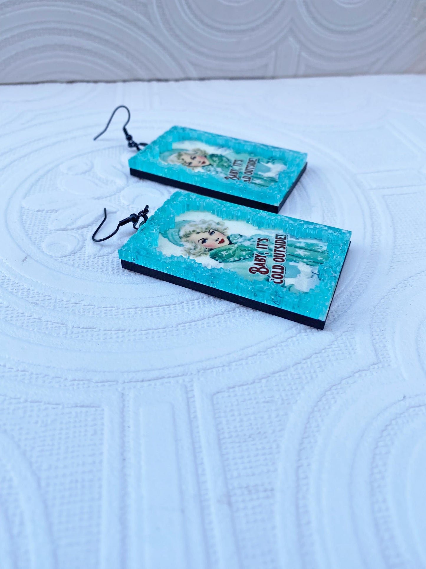 Beautiful "Baby it's Cold Outside" Earrings ~ Clip-on or Ear Wire ~ Handcrafted ~ Vintage Winter Theme ~ Wood and Acrylic