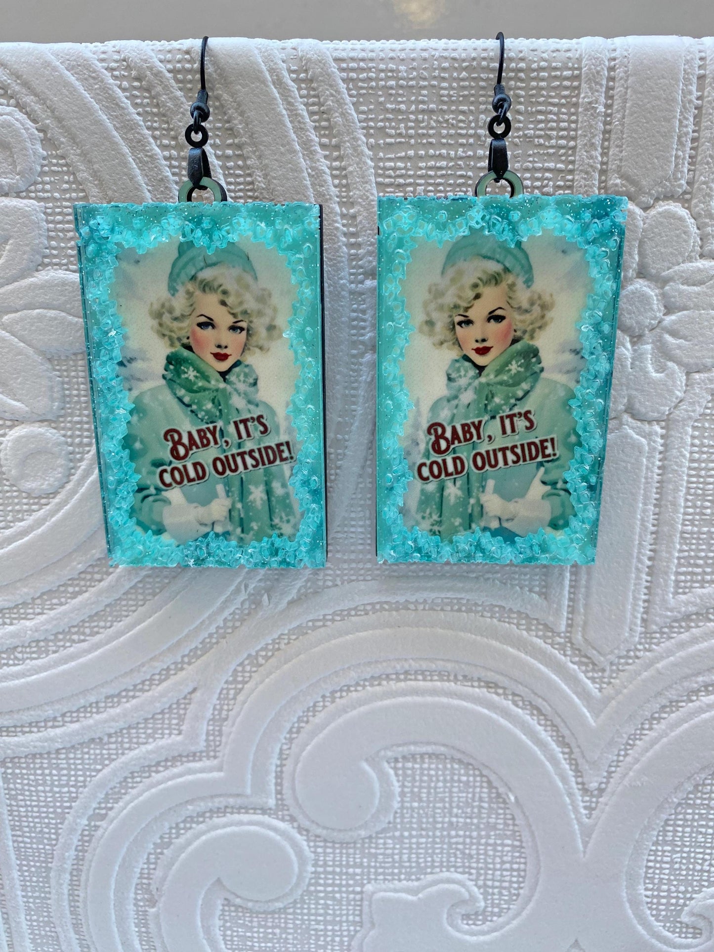 Beautiful "Baby it's Cold Outside" Earrings ~ Clip-on or Ear Wire ~ Handcrafted ~ Vintage Winter Theme ~ Wood and Acrylic