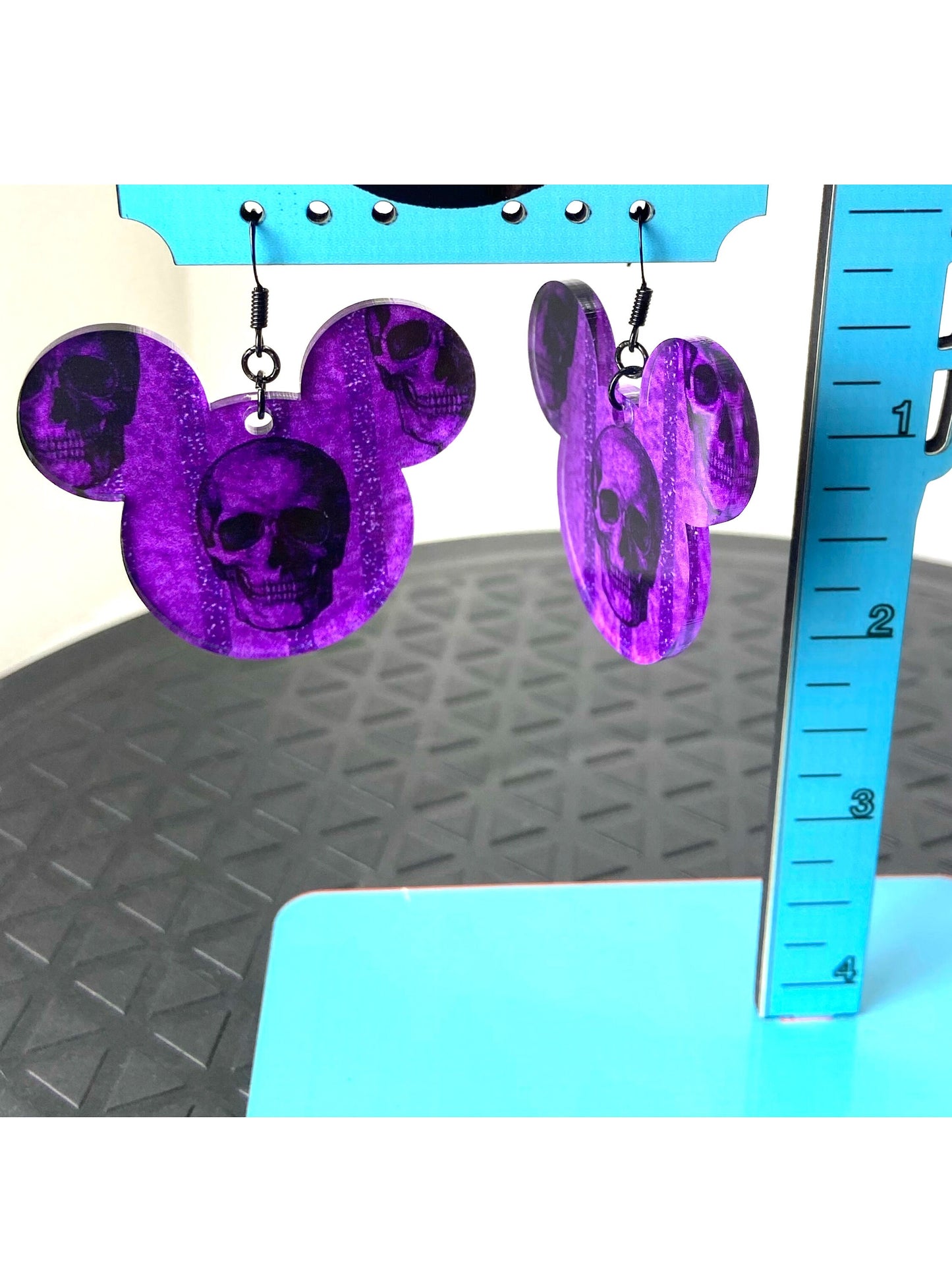 Mickey Mouse Purple Skull Earrings, Very cool! Get Ready for Spooky Season at the Parks!  Laser Cut Acrylic.  Lightweight and Fun.