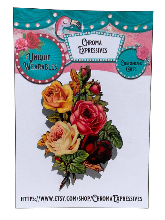 Beautiful Roses Brooch, Victorian Look, Laser Cut Wood, Romantic Jewelry, Forever Corsage, Floral Bouquet