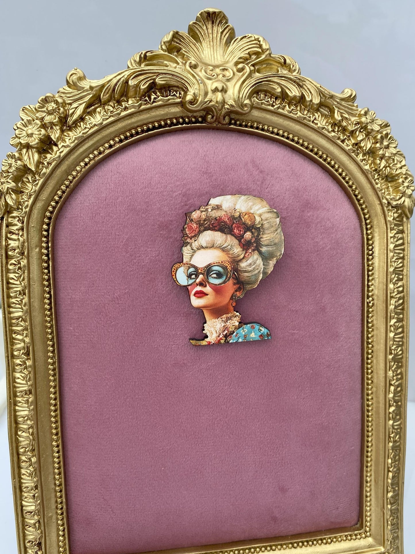 Marie Antoinette with Attitude Brooch – Sublimated Laser Cut Wood | Vintage Glam Meets Modern Sass