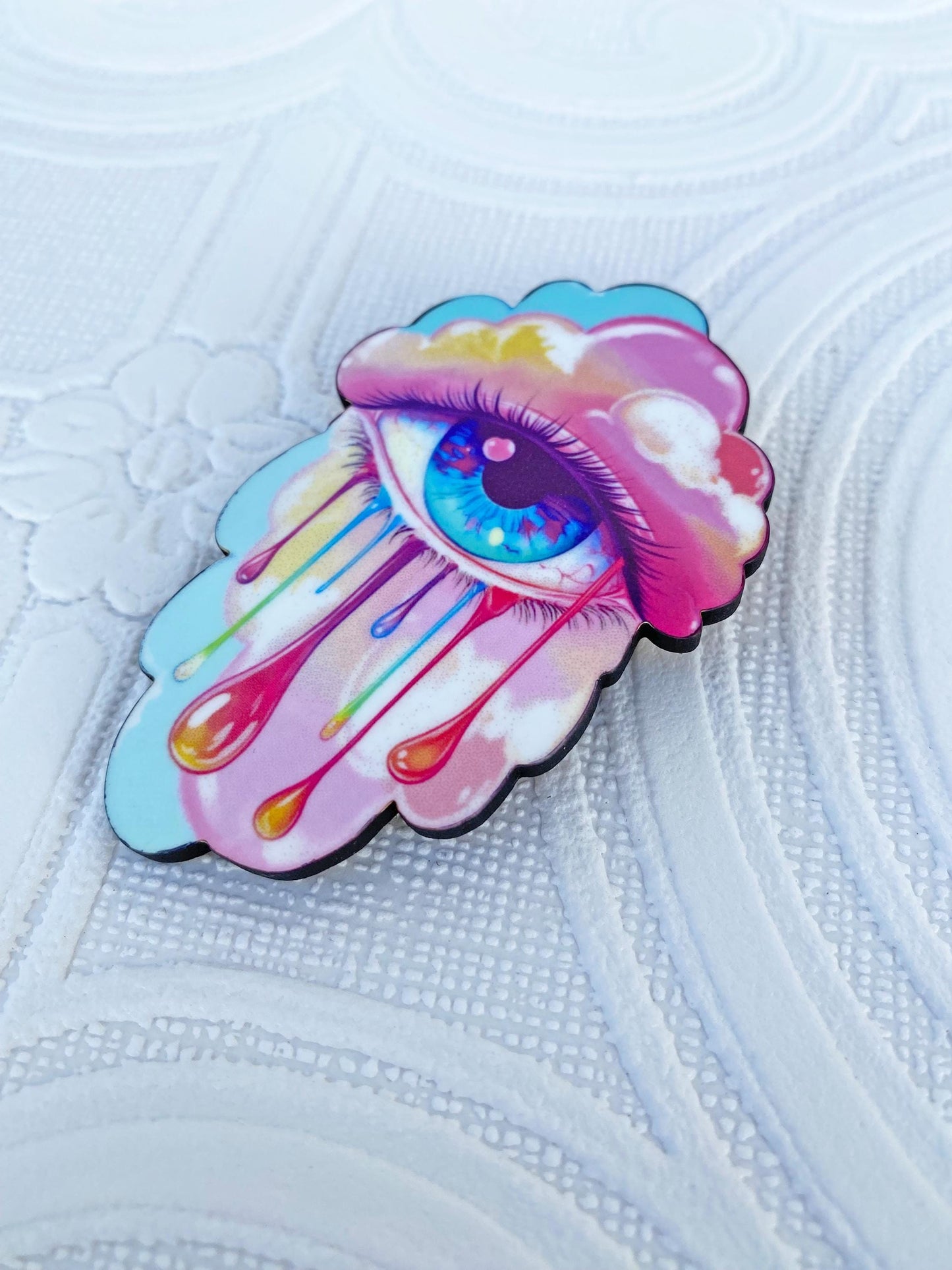 Eye Candy Brooch ~ 3rd Eye, Happy Tears, Pastel Oddity Brooch ~ Handcrafted, Laser Cut, Sublimated for Durability