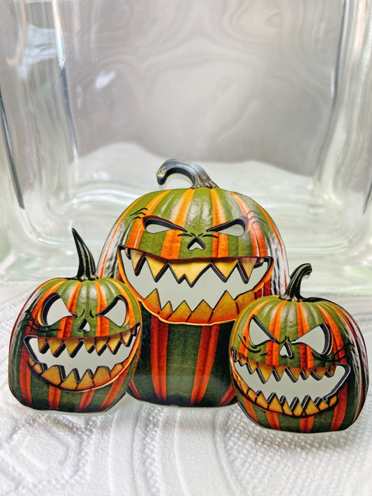 Spooky Pumpkin Halloween / Fall Brooch ~ Glow in the Dark Grins and Eyes! Handcrafted Orange and Green Colors