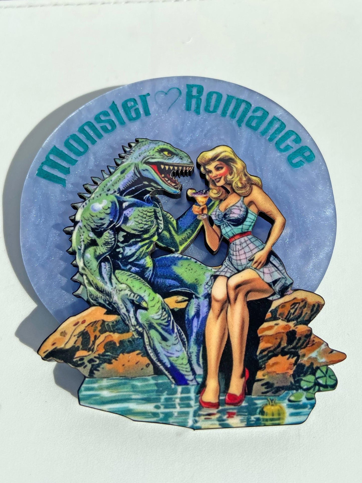 Monster Romance Necklace or Brooch ~ Swamp Man and his Beautiful Damsel~Great for Lovers of Spooky Halloween Season, Monster & Horror Films