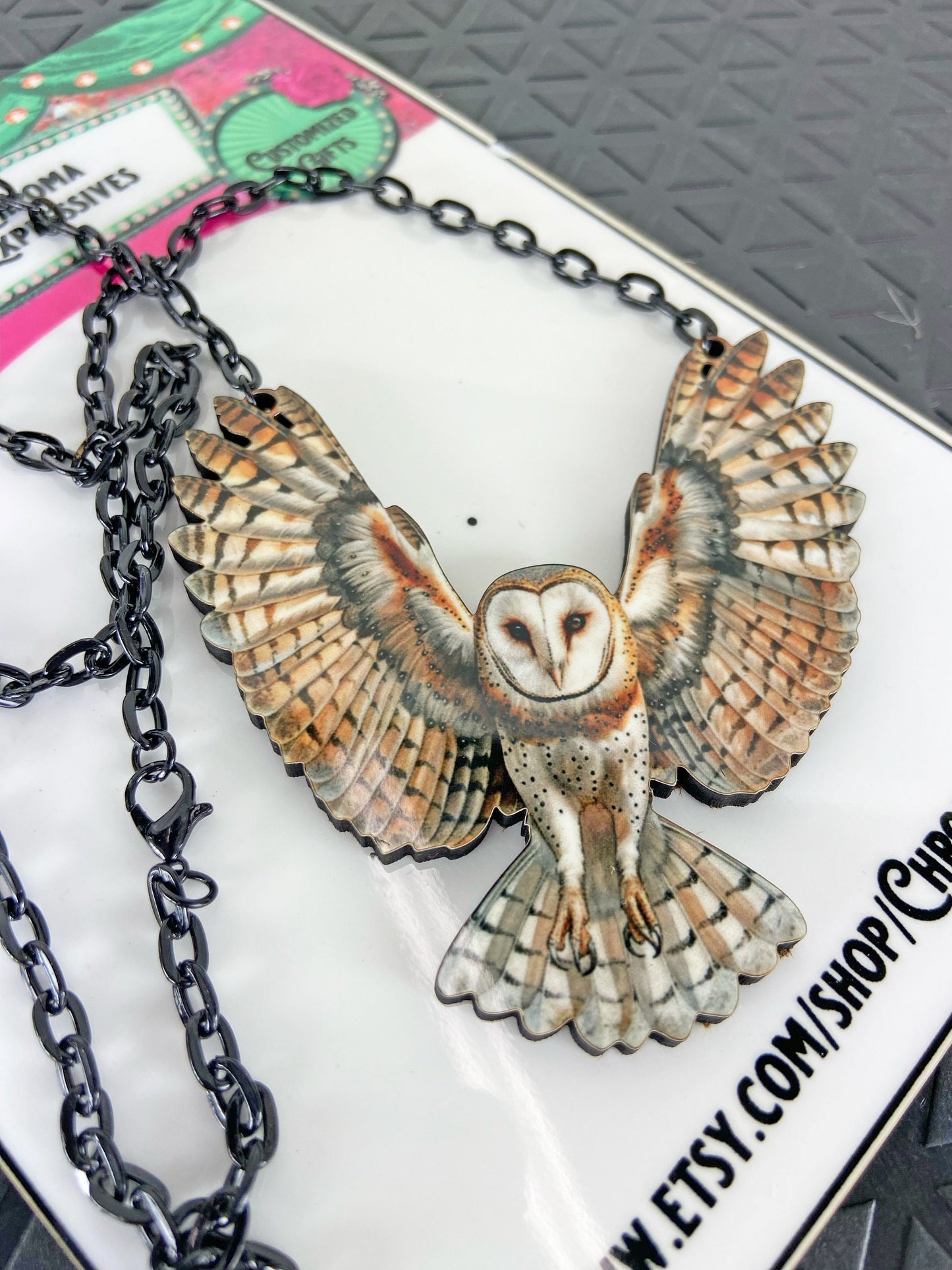 Beautiful Barn Owl Nature Necklace ~ Nature, Bird Lover Gift, Laser Cut, Illustrated Image Unique to our Shop, Woodland Creatures Gift