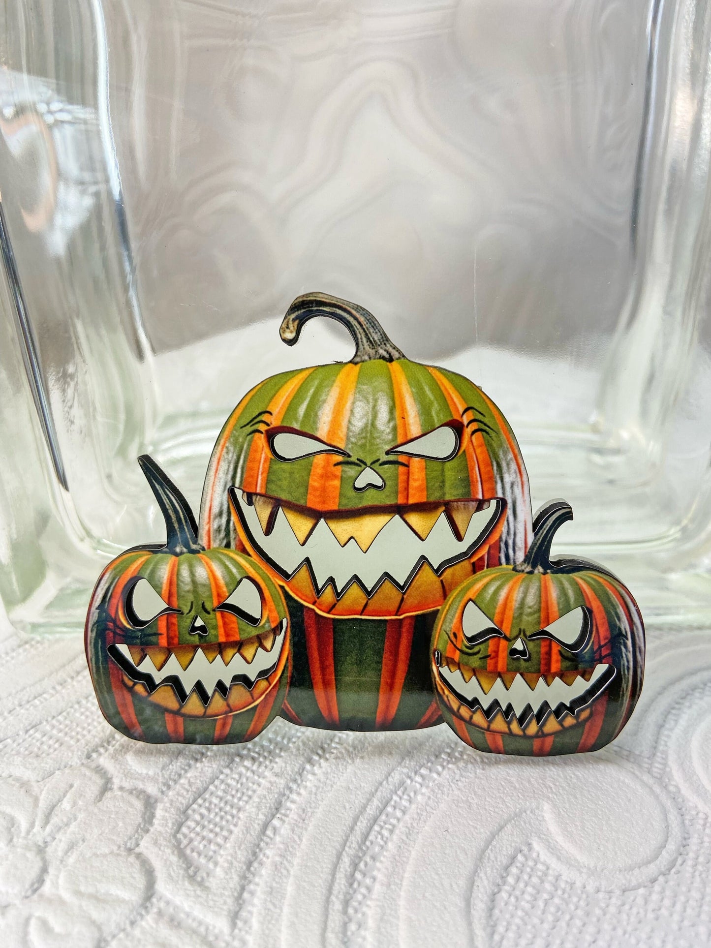 Spooky Pumpkin Halloween / Fall Brooch ~ Glow in the Dark Grins and Eyes! Handcrafted Orange and Green Colors