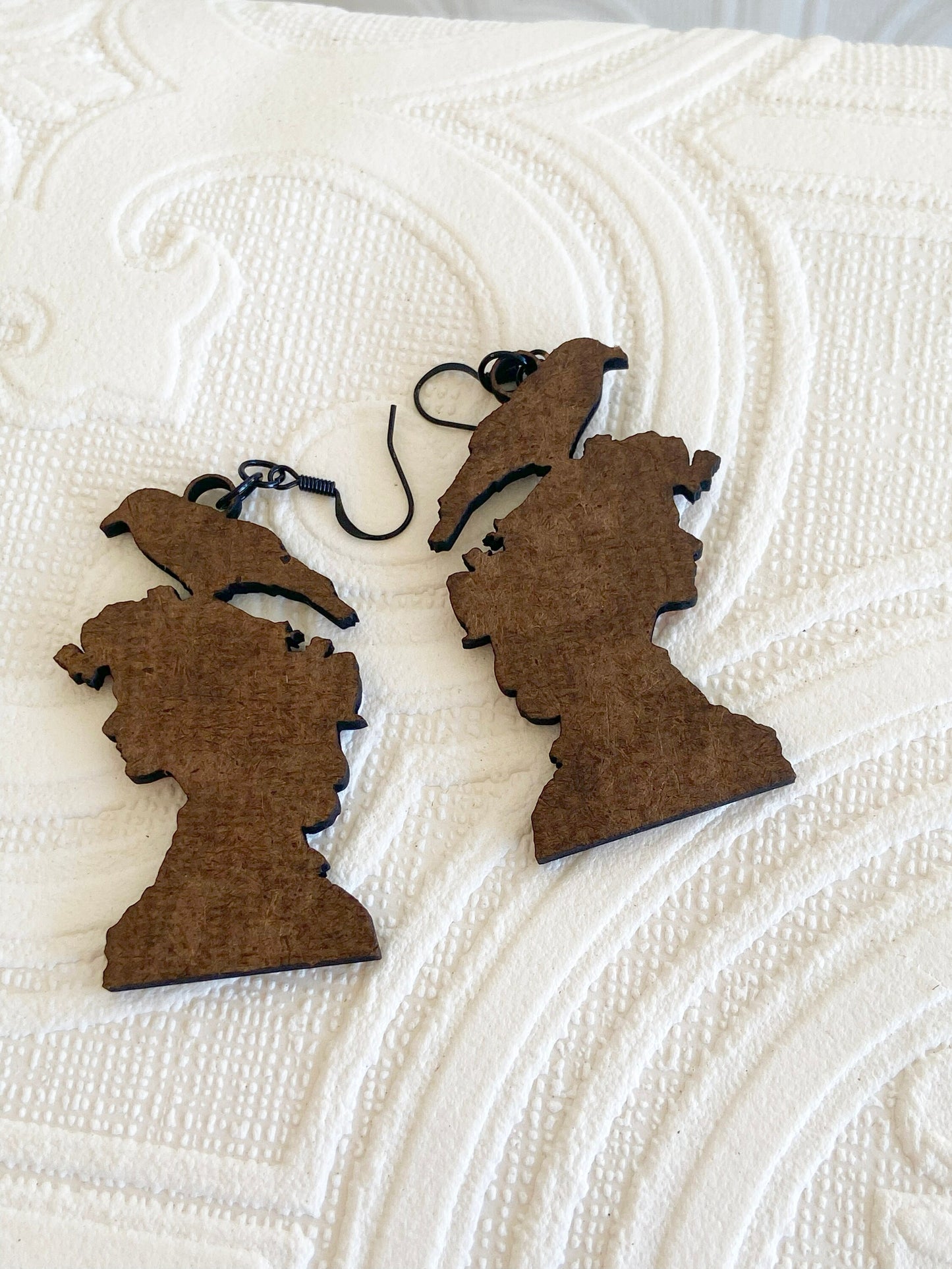 Woman with Crow / Raven on her Head Unusual earrings ~ Victorian Beauty with Flowers in Hair, Unique Gift Idea.