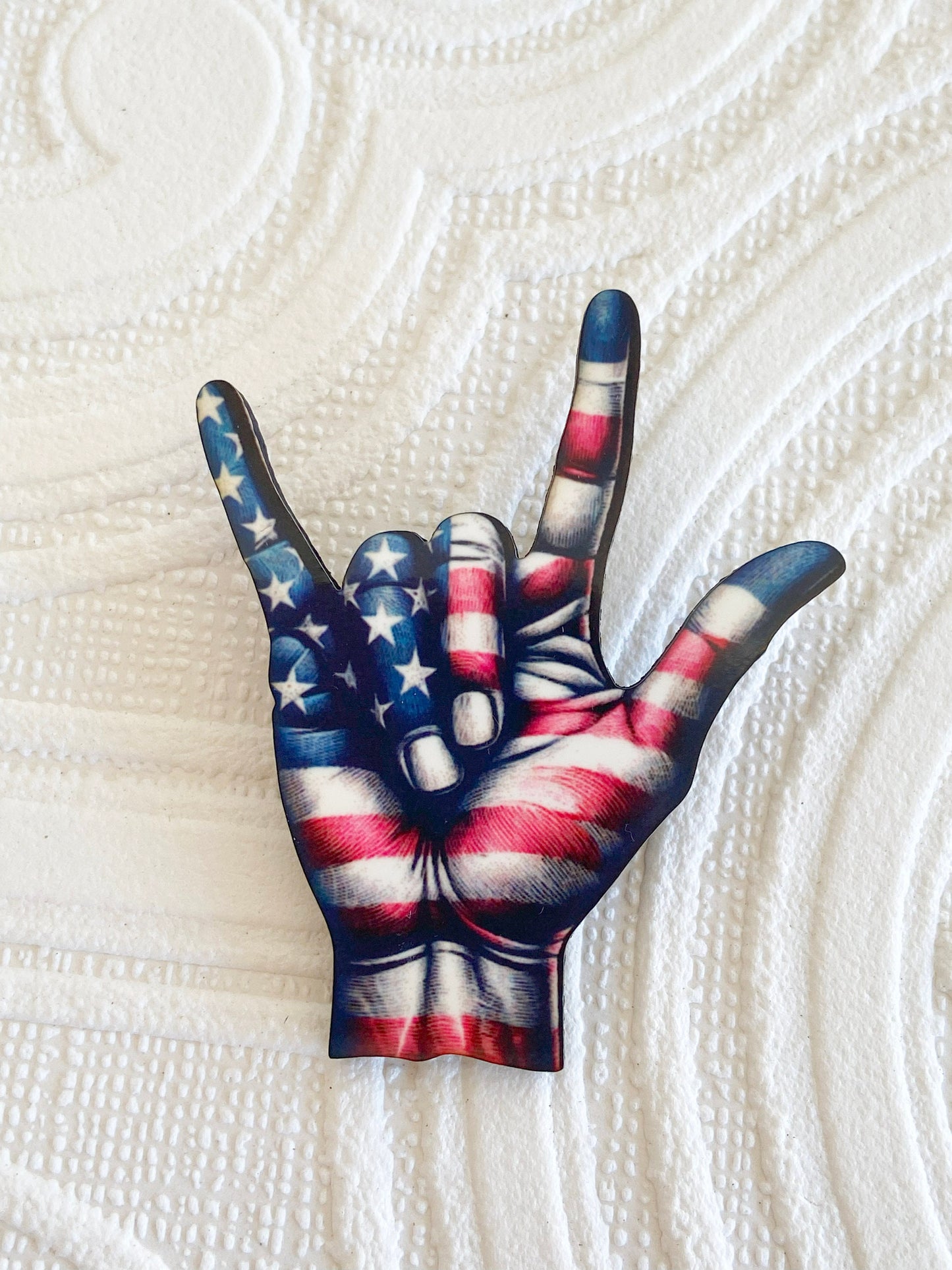 I Love You in Sign Language Pin / Brooch, Red White & Blue, Handmade
