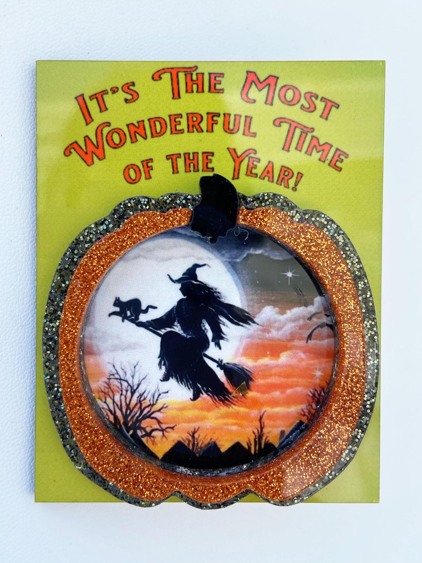 Halloween or Fall Brooch, It's the Best Time of the Year, Spooky Season Jewelry, Choose Witch or Pumpkins ~ Laser Cut Wood, Acrylic