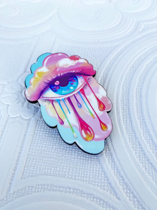 Eye Candy Brooch ~ 3rd Eye, Happy Tears, Pastel Oddity Brooch ~ Handcrafted, Laser Cut, Sublimated for Durability