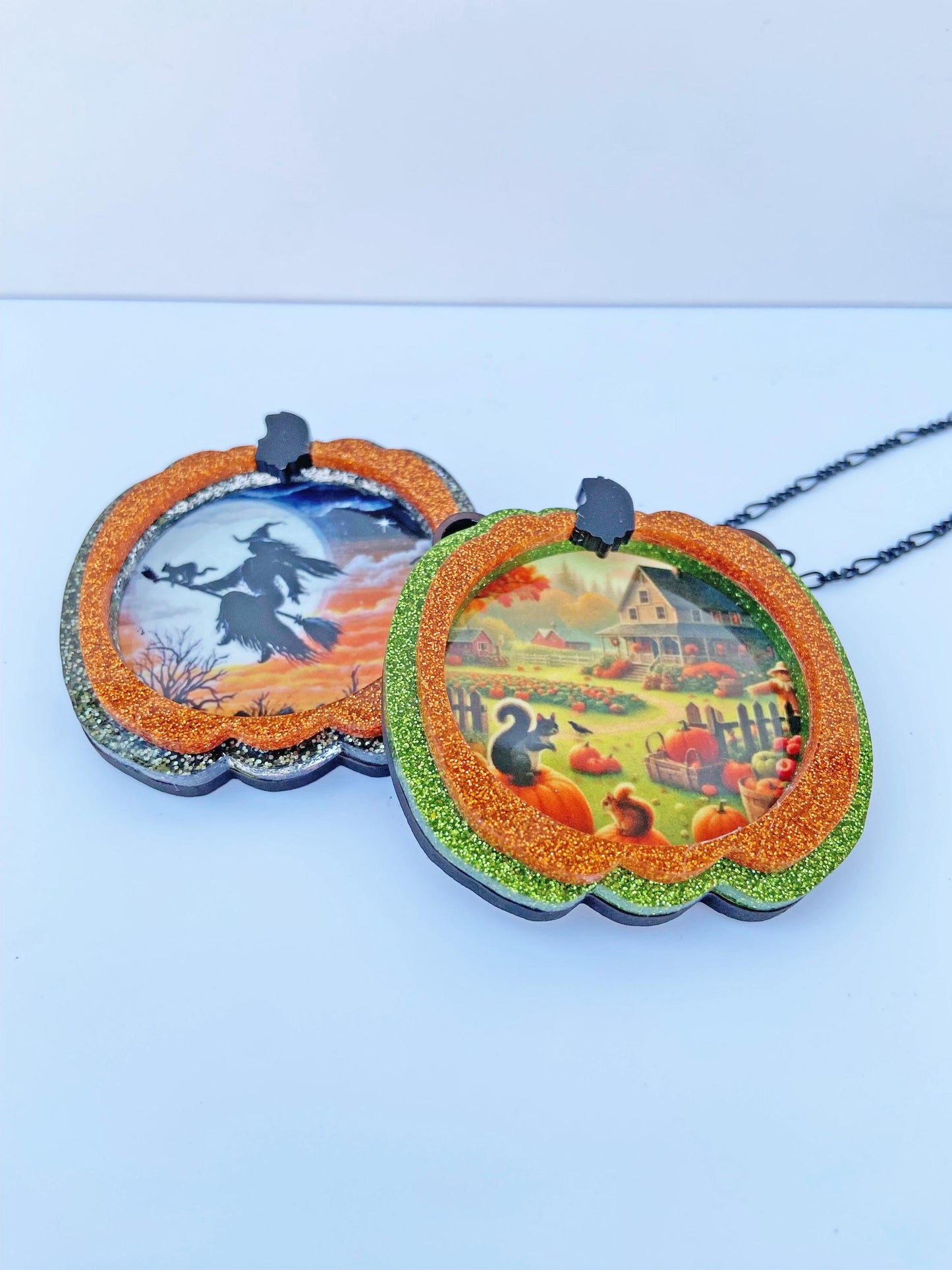 Choose Necklace or Brooch Pumpkin Shaped Halloween, Fall / Autumn Illustration ~ Witch Theme or Pumpkin Theme, Spooky Season Jewelry