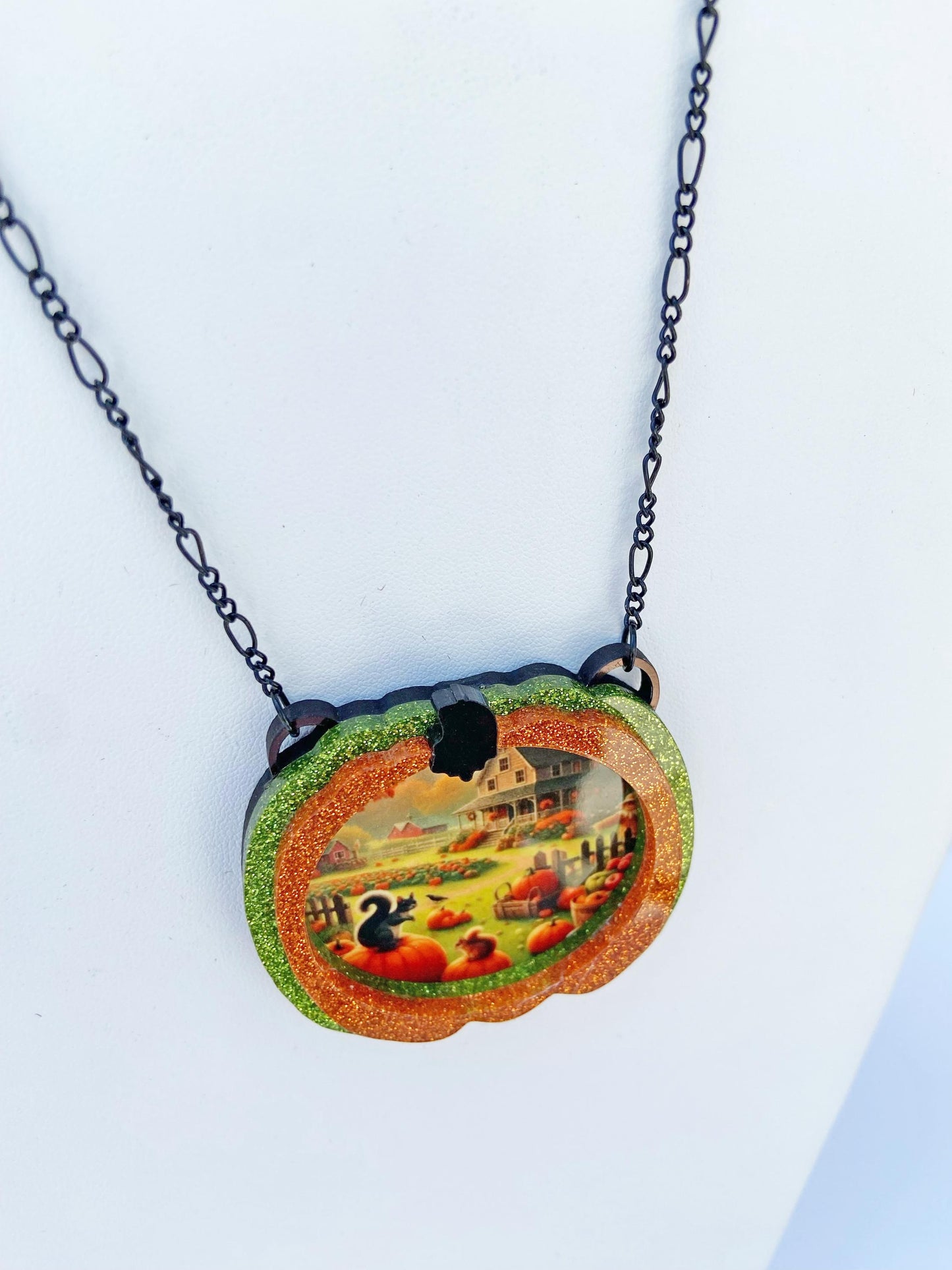 Choose Necklace or Brooch Pumpkin Shaped Halloween, Fall / Autumn Illustration ~ Witch Theme or Pumpkin Theme, Spooky Season Jewelry